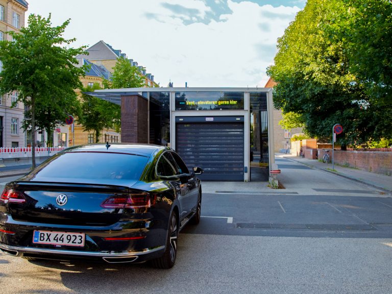 Tranfer area for Norre Alle's automated parking system in Copenhagen