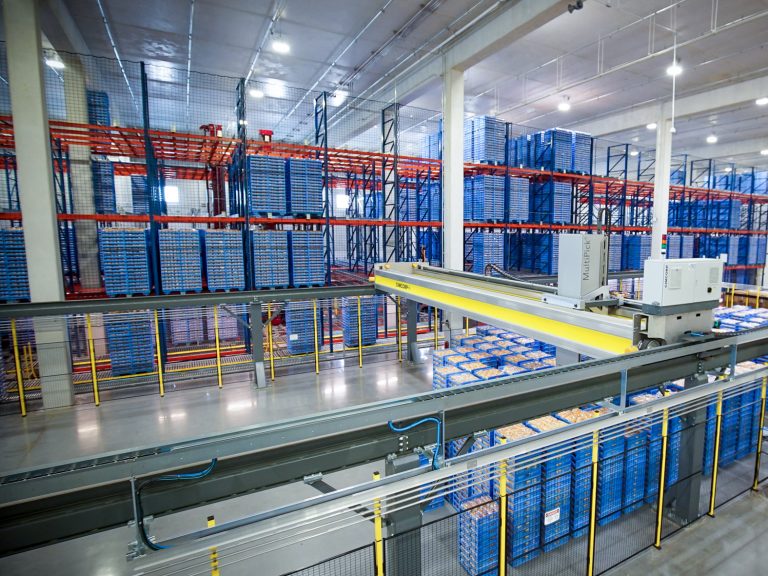Martins Bakery high-density rack storage and layer picking system on their manufacturing floor