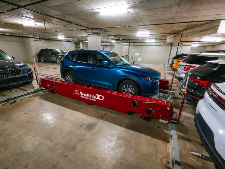 Automated Parking System at 500 Walnut showing a car on our vehicle satellite